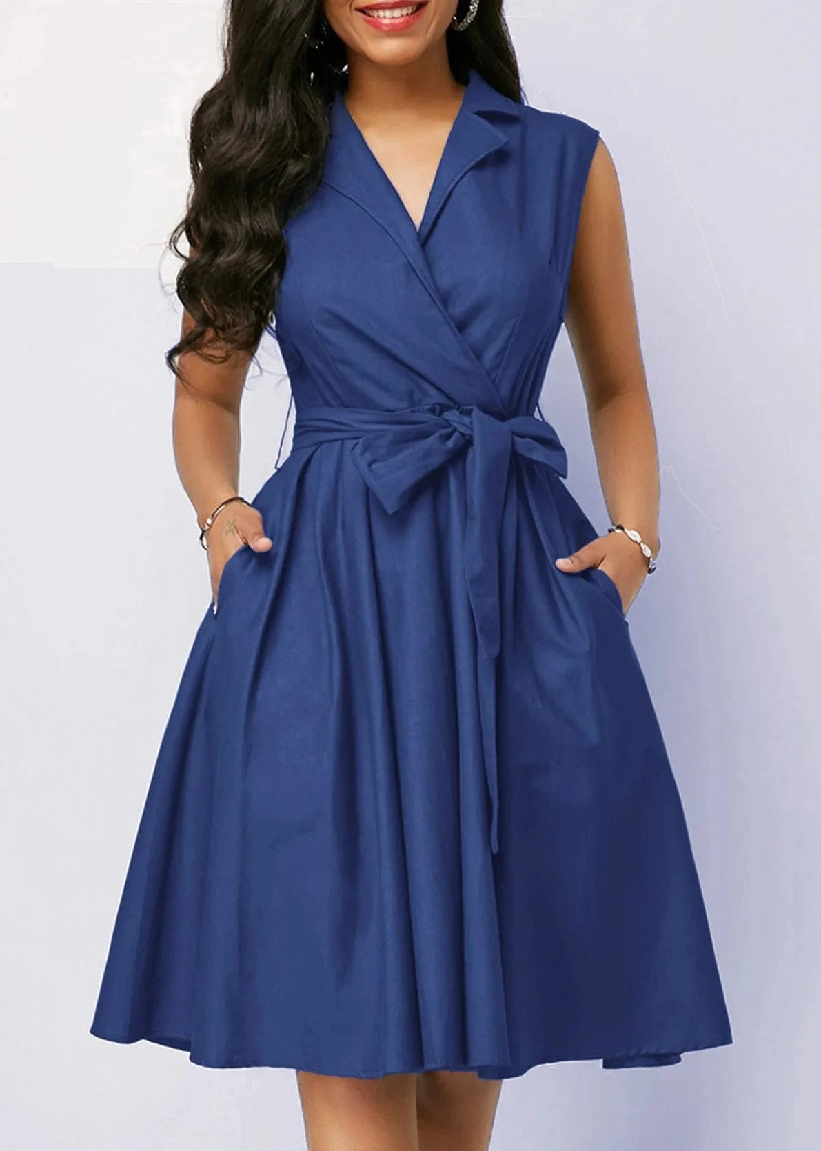 Hot Sell Solid Color summer Elegant Ladies Office dress professional Women Formal Work Sleeveless Belted A line Career Dresses
