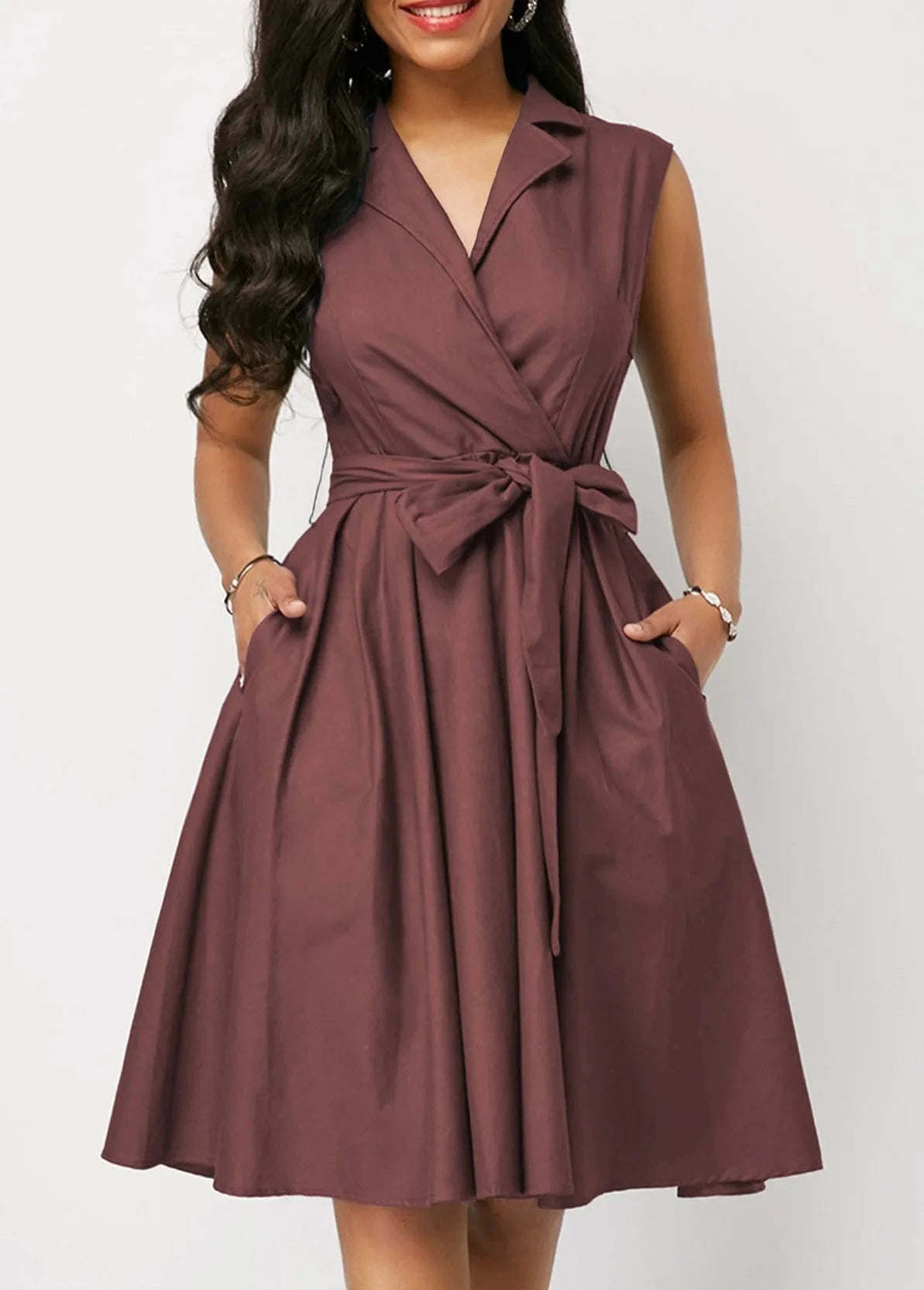 Hot Sell Solid Color summer Elegant Ladies Office dress professional Women Formal Work Sleeveless Belted A line Career Dresses