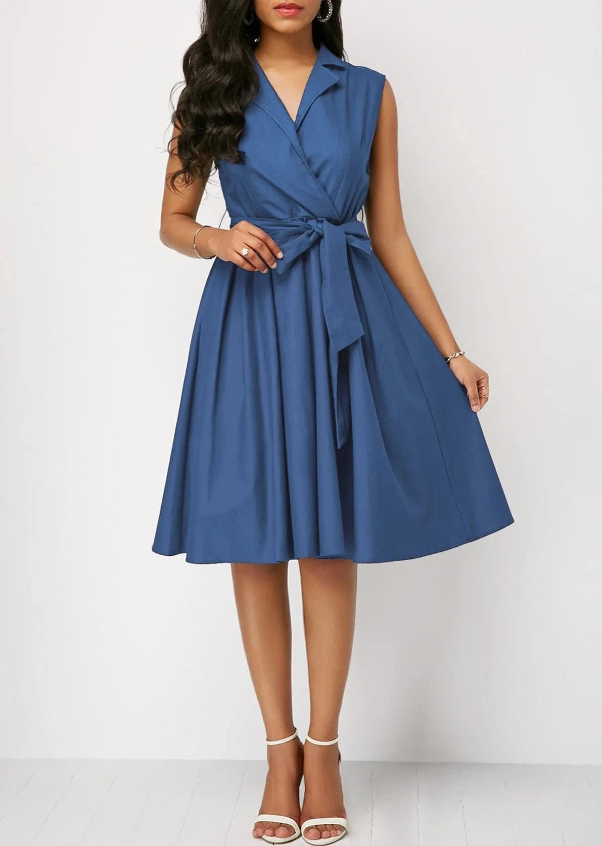 Hot Sell Solid Color summer Elegant Ladies Office dress  professional Women Formal Work Sleeveless Belted A line Career Dresses