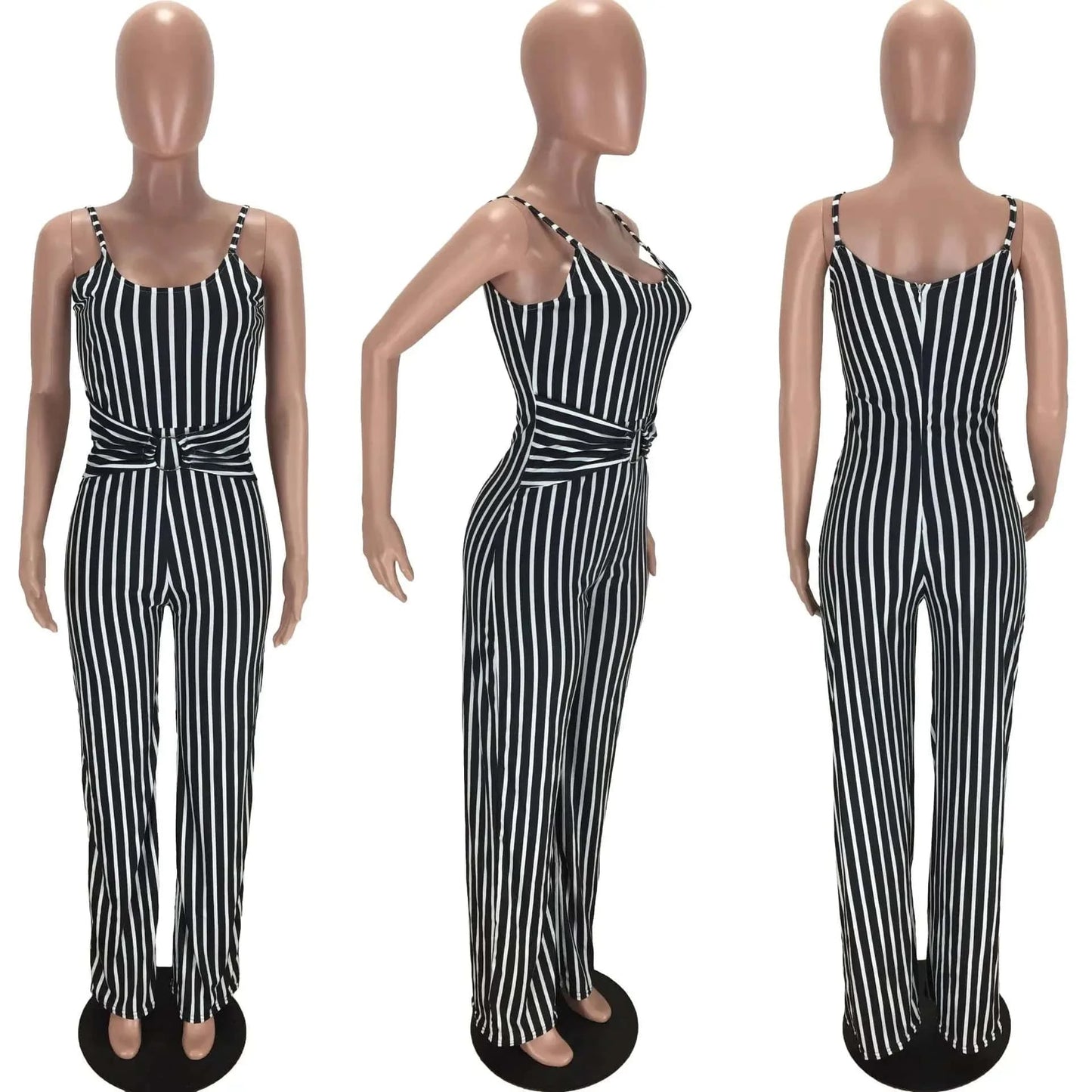 Hot Seller Summer Women's Clothing Jumpsuit Striped Suspender Straps Playsuit Plus Size Back Zipper Lady Long Romper