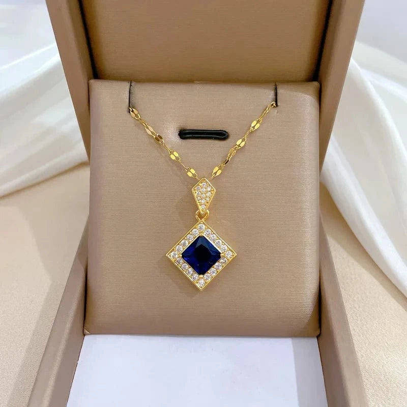 Hot Selling 18k Jewelry Sets  Stainless Steel Gold Plated Wedding Party Blue diamond Jewelry Sets for Women gift