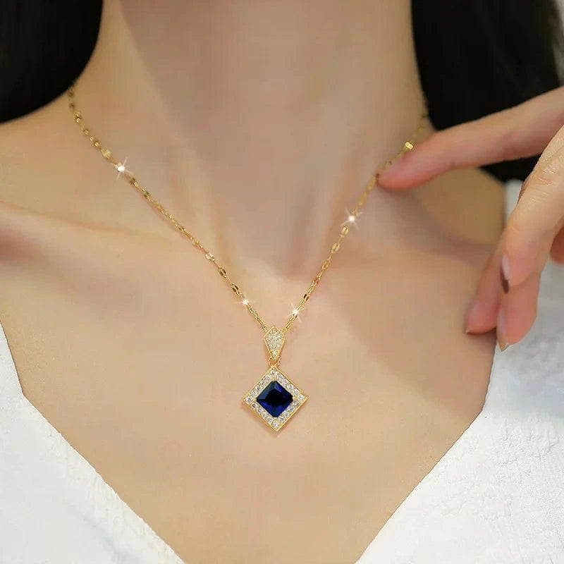 Hot Selling 18k Jewelry Sets  Stainless Steel Gold Plated Wedding Party Blue diamond Jewelry Sets for Women gift