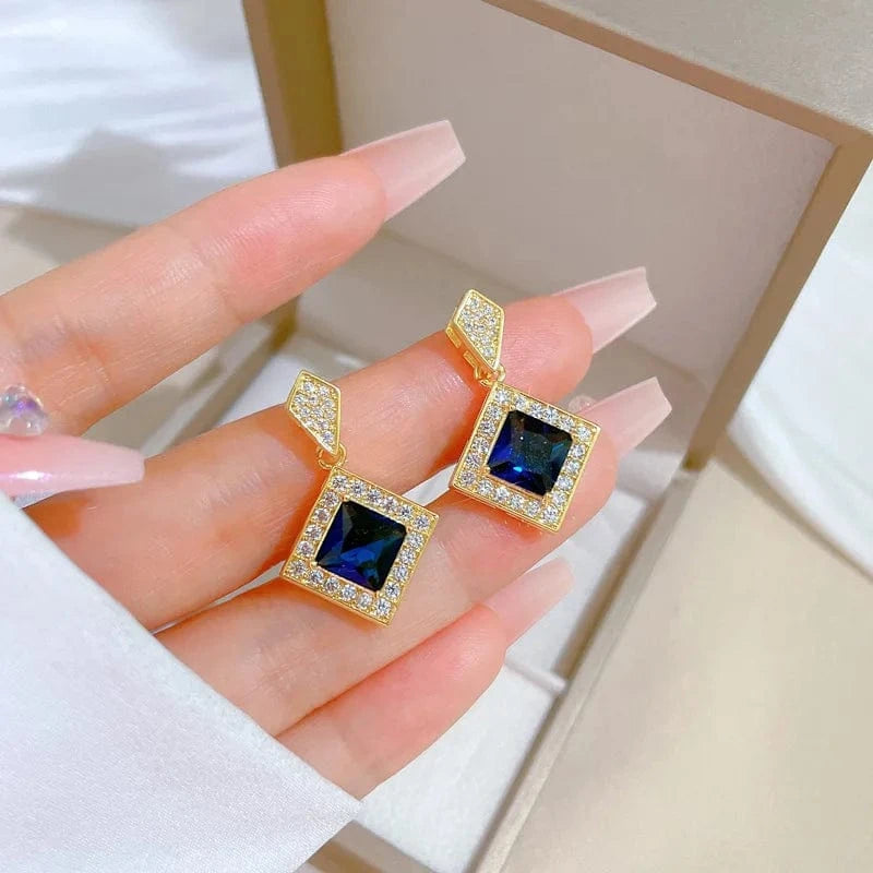 Hot Selling 18k Jewelry Sets  Stainless Steel Gold Plated Wedding Party Blue diamond Jewelry Sets for Women gift