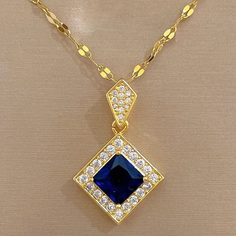 Hot Selling 18k Jewelry Sets  Stainless Steel Gold Plated Wedding Party Blue diamond Jewelry Sets for Women gift