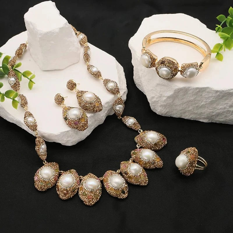 Hot Selling 18k Stainless Steel Gold Plated bridal wedding jewelry sets luxury saudi zirconia dubai jewellery set for women