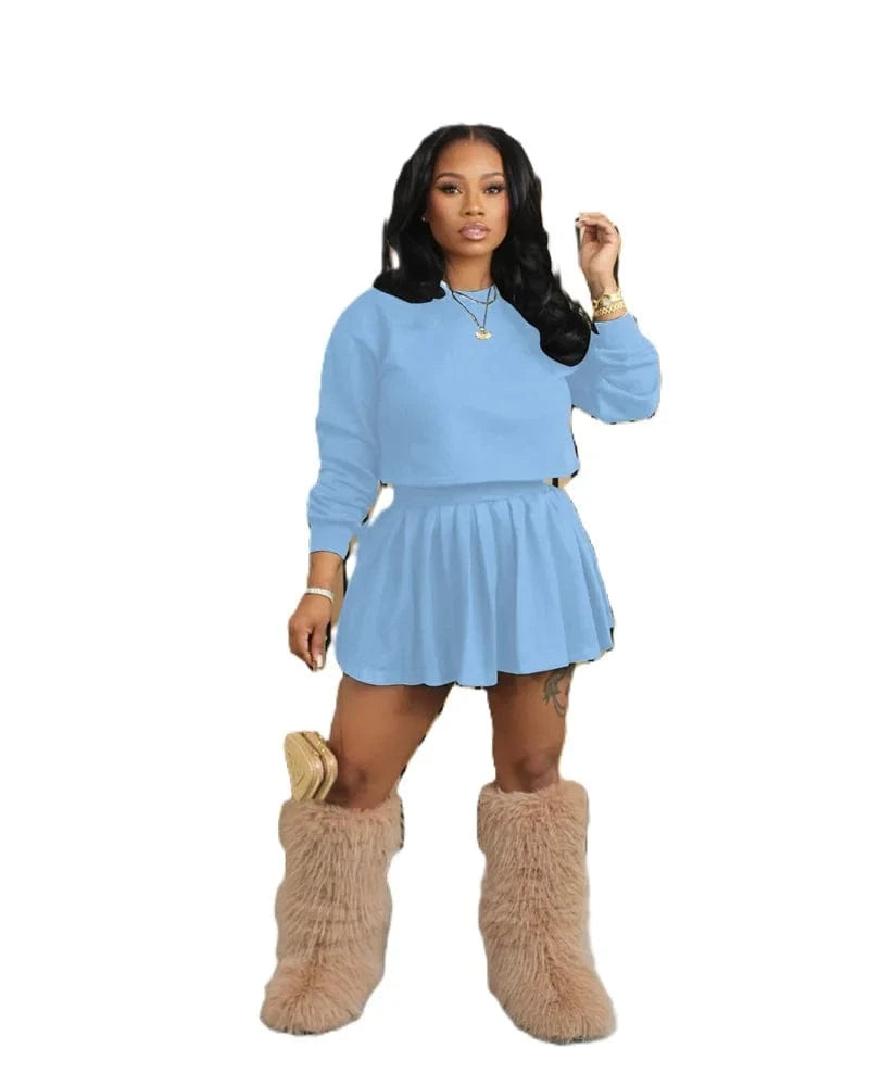 hot selling 2024 fall new arrivals trending products 2025 spring women ladies sexy beauty pink 2 piece sweatshirt and skirt set