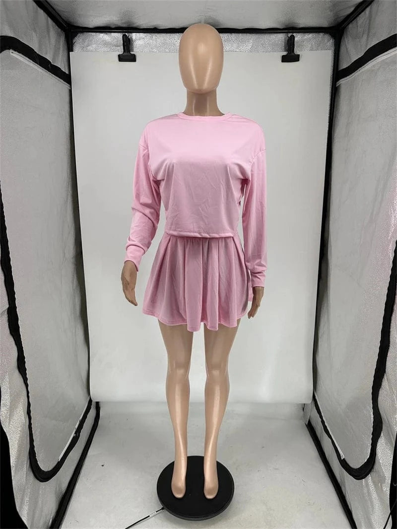 hot selling 2024 fall new arrivals trending products 2025 spring women ladies sexy beauty pink 2 piece sweatshirt and skirt set