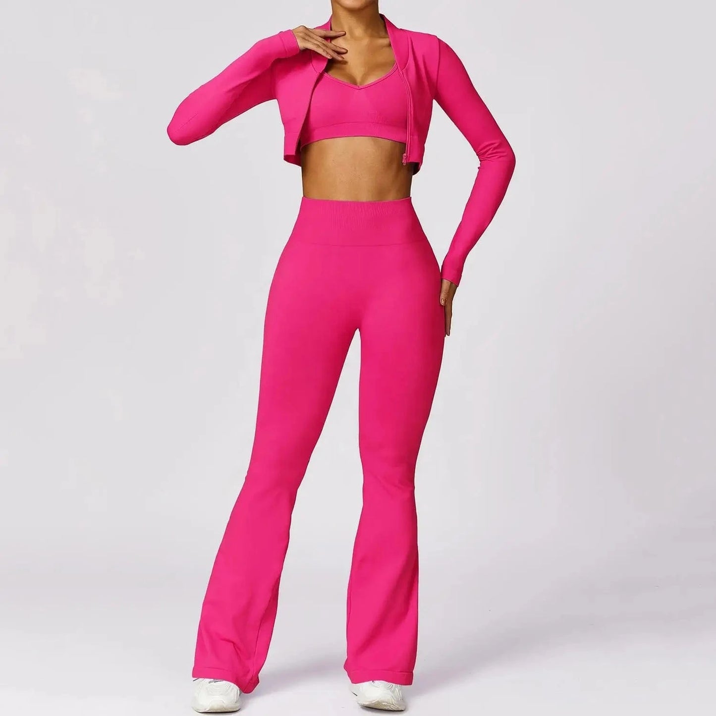 Hot selling 2024 new Women Compression Stretchy Seamless Scrunch Back Flare Pants and Jacket Set