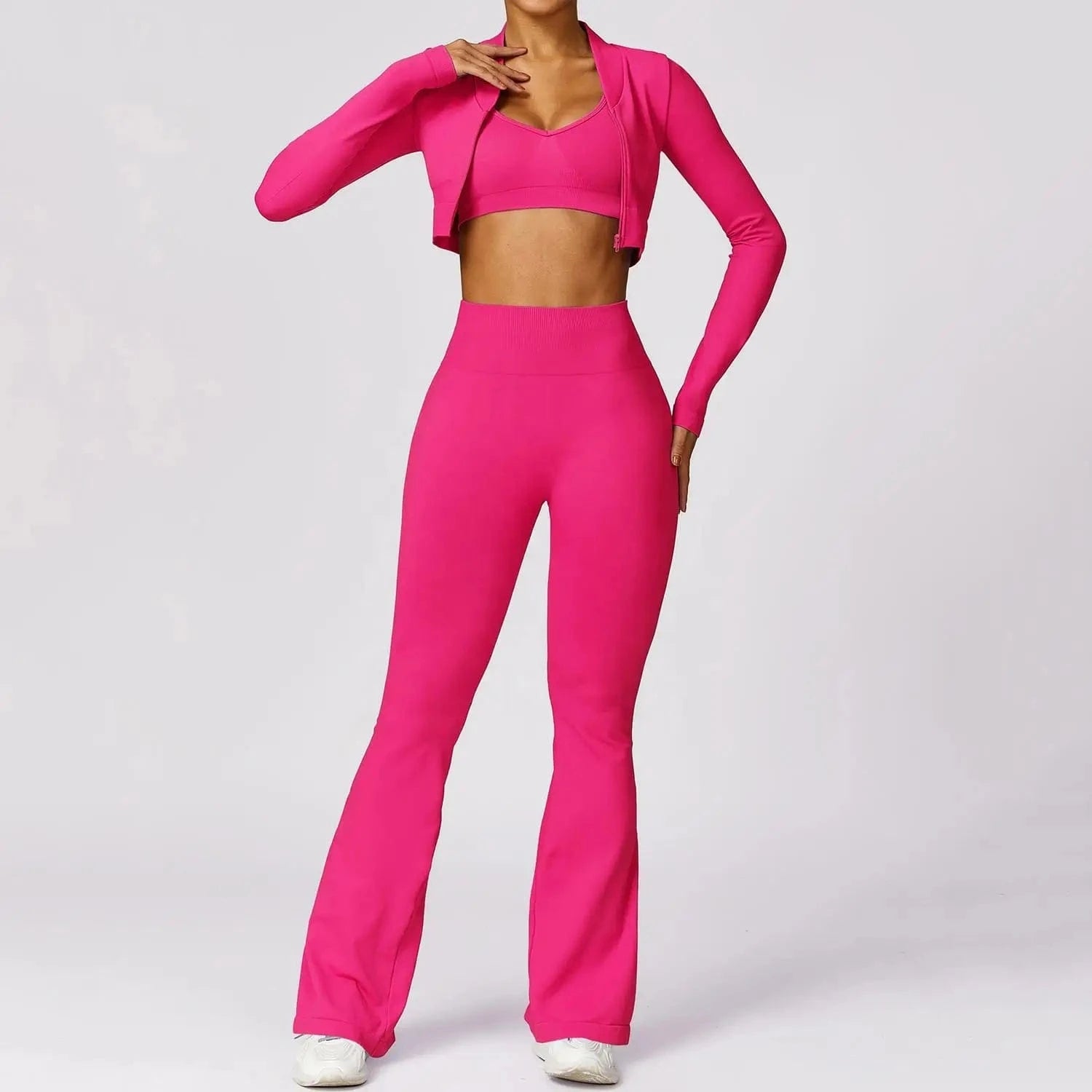 Hot selling 2024 new Women Compression Stretchy Seamless Scrunch Back Flare Pants and Jacket Set
