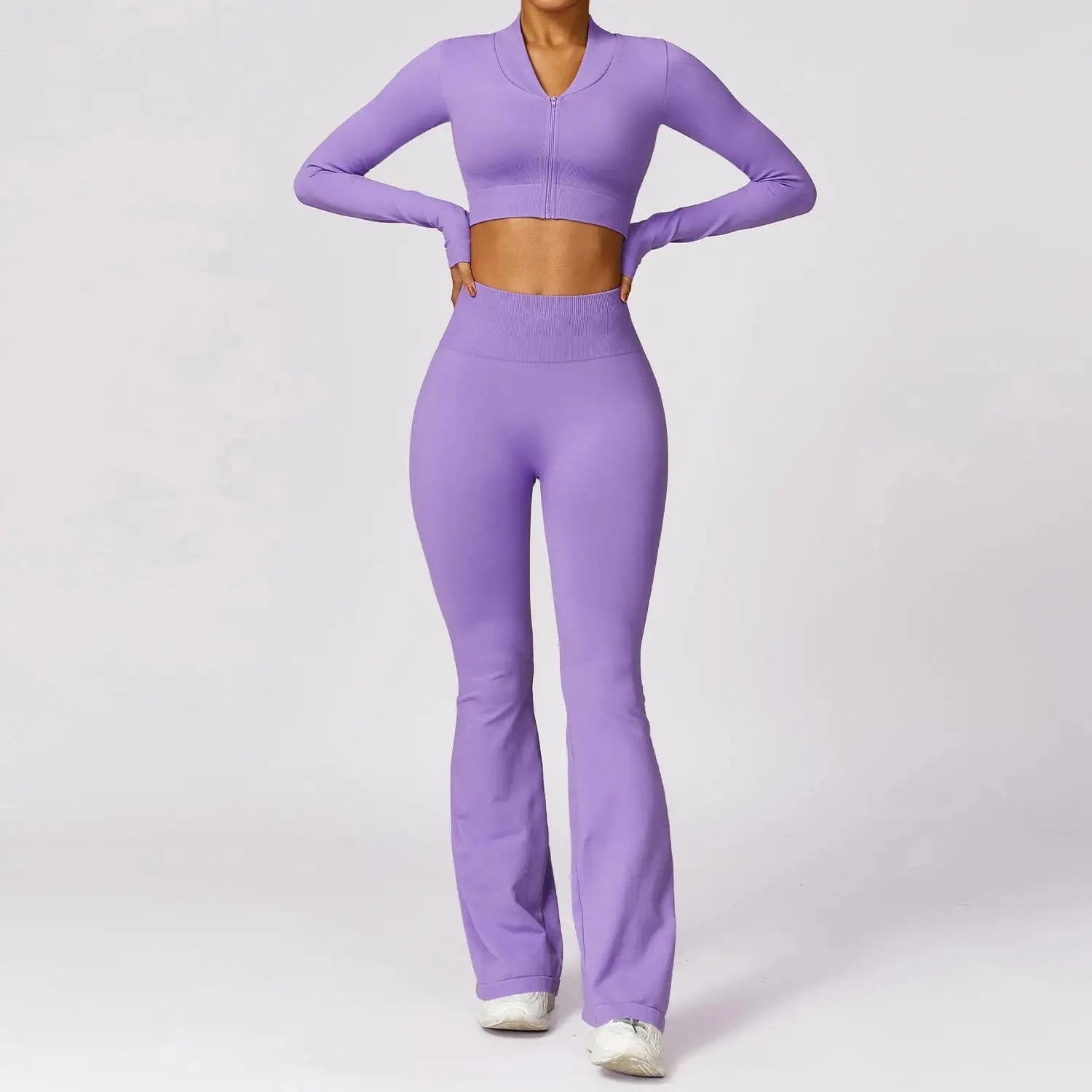Hot selling 2024 new Women Compression Stretchy Seamless Scrunch Back Flare Pants and Jacket Set
