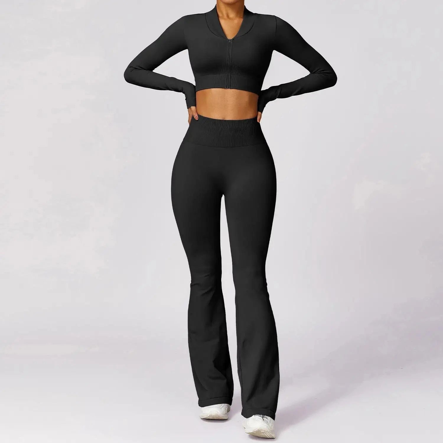 Hot selling 2024 new Women Compression Stretchy Seamless Scrunch Back Flare Pants and Jacket Set