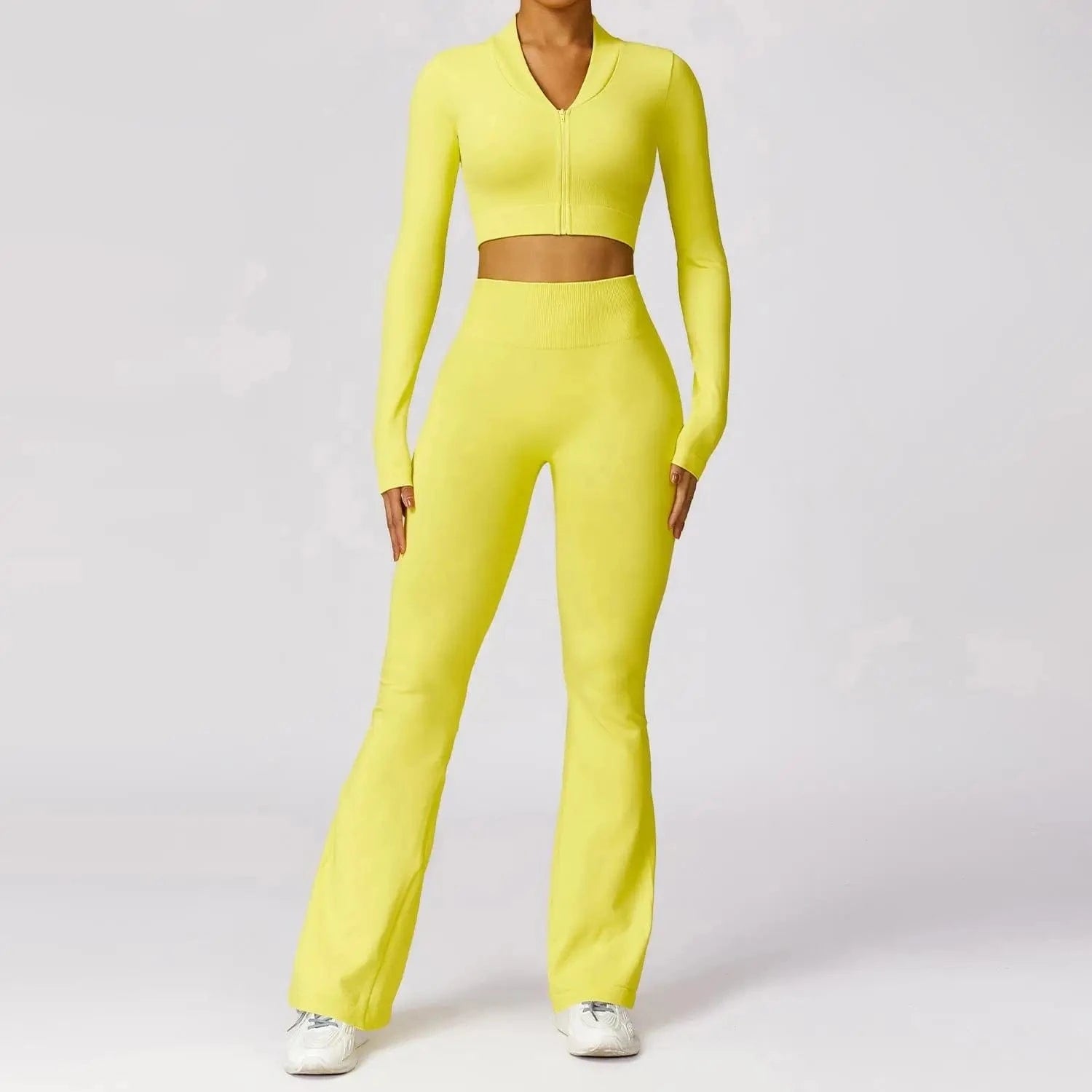 Hot selling 2024 new Women Compression Stretchy Seamless Scrunch Back Flare Pants and Jacket Set