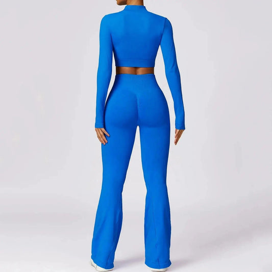 Hot selling 2024 new Women Compression Stretchy Seamless Scrunch Back Flare Pants and Jacket Set