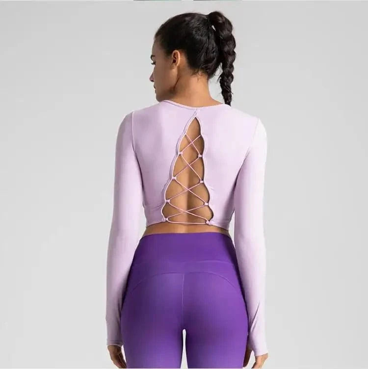 Hot selling 2024 new Women Long Sleeve Stretchy Soft Cropped Hollow Back Fitness T Shirt
