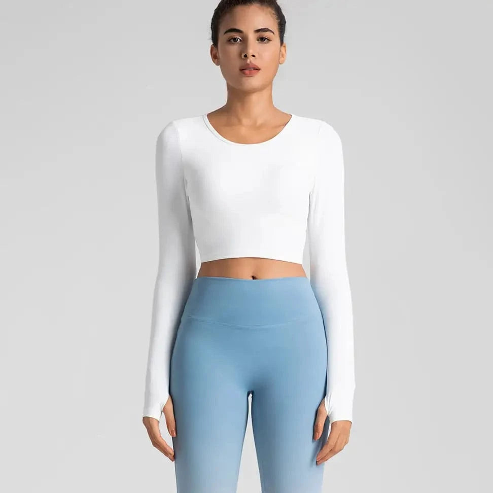 Hot selling 2024 new Women Long Sleeve Stretchy Soft Cropped Hollow Back Fitness T Shirt