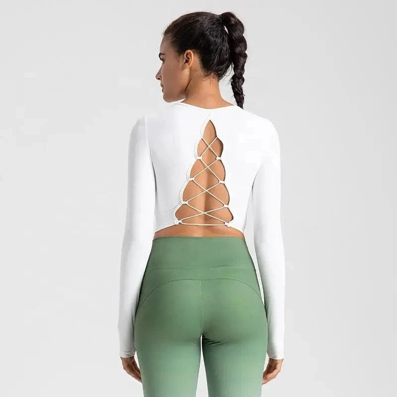 Hot selling 2024 new Women Long Sleeve Stretchy Soft Cropped Hollow Back Fitness T Shirt