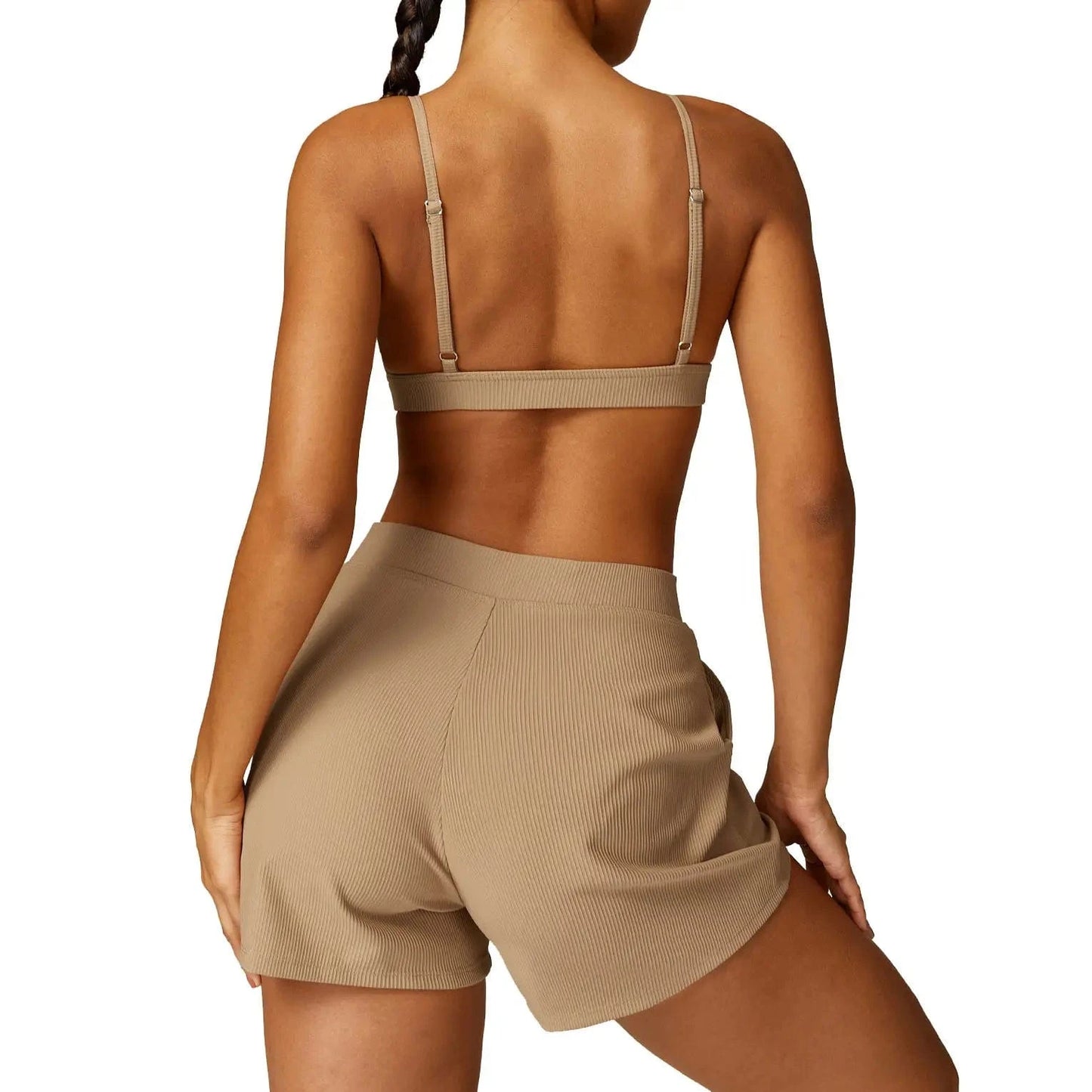 Hot selling 2024 new Women Stretchy Soft Comfort V Neck Ribbed Running Shorts and Bra Set