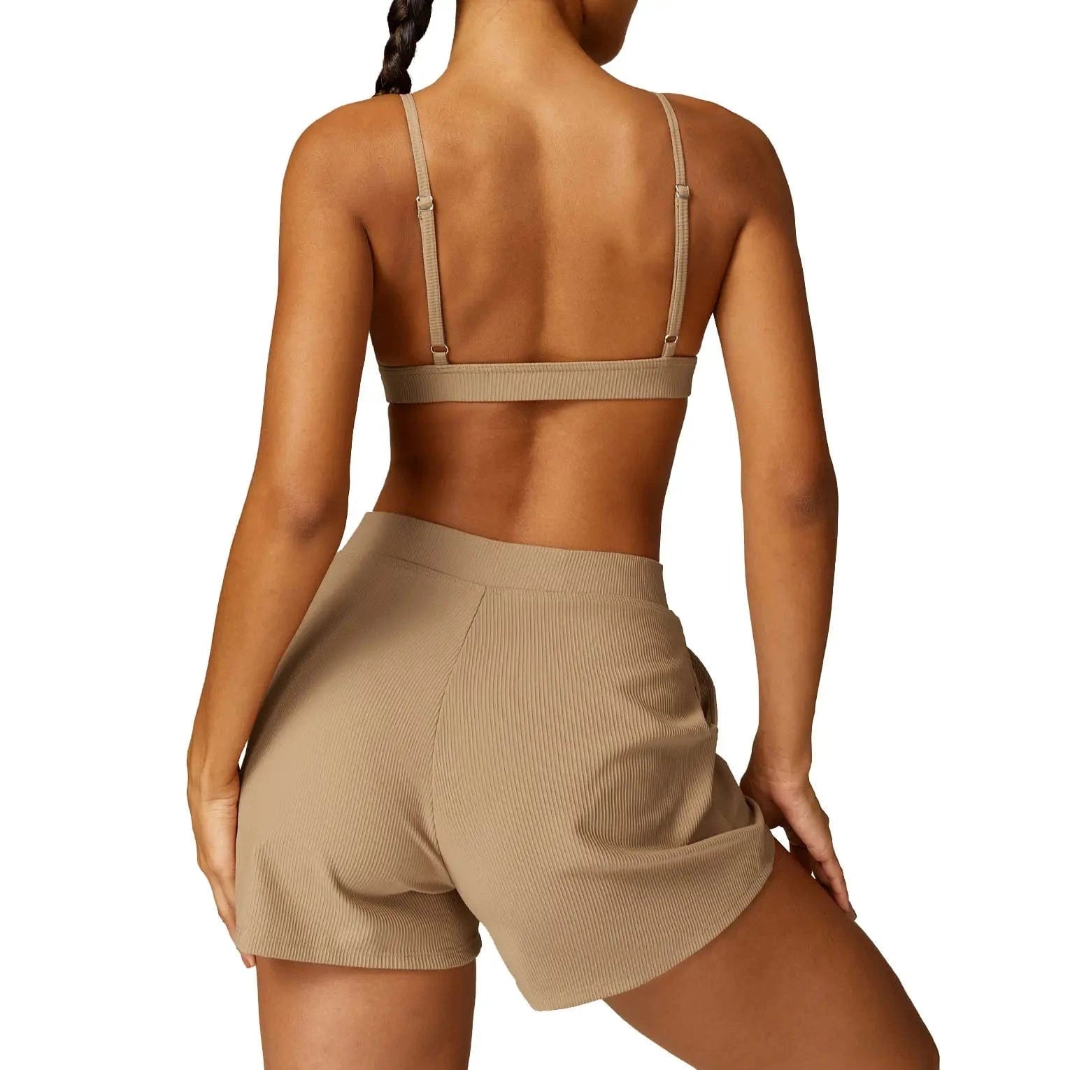 Hot selling 2024 new Women Stretchy Soft Comfort V Neck Ribbed Running Shorts and Bra Set