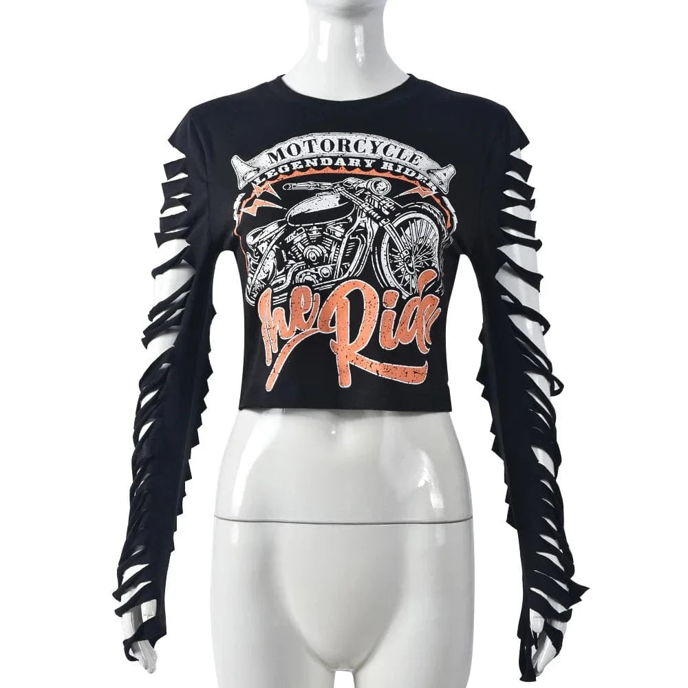 Hot selling 2024 spring boutique women clothes digital print long sleeve crop top t shirt