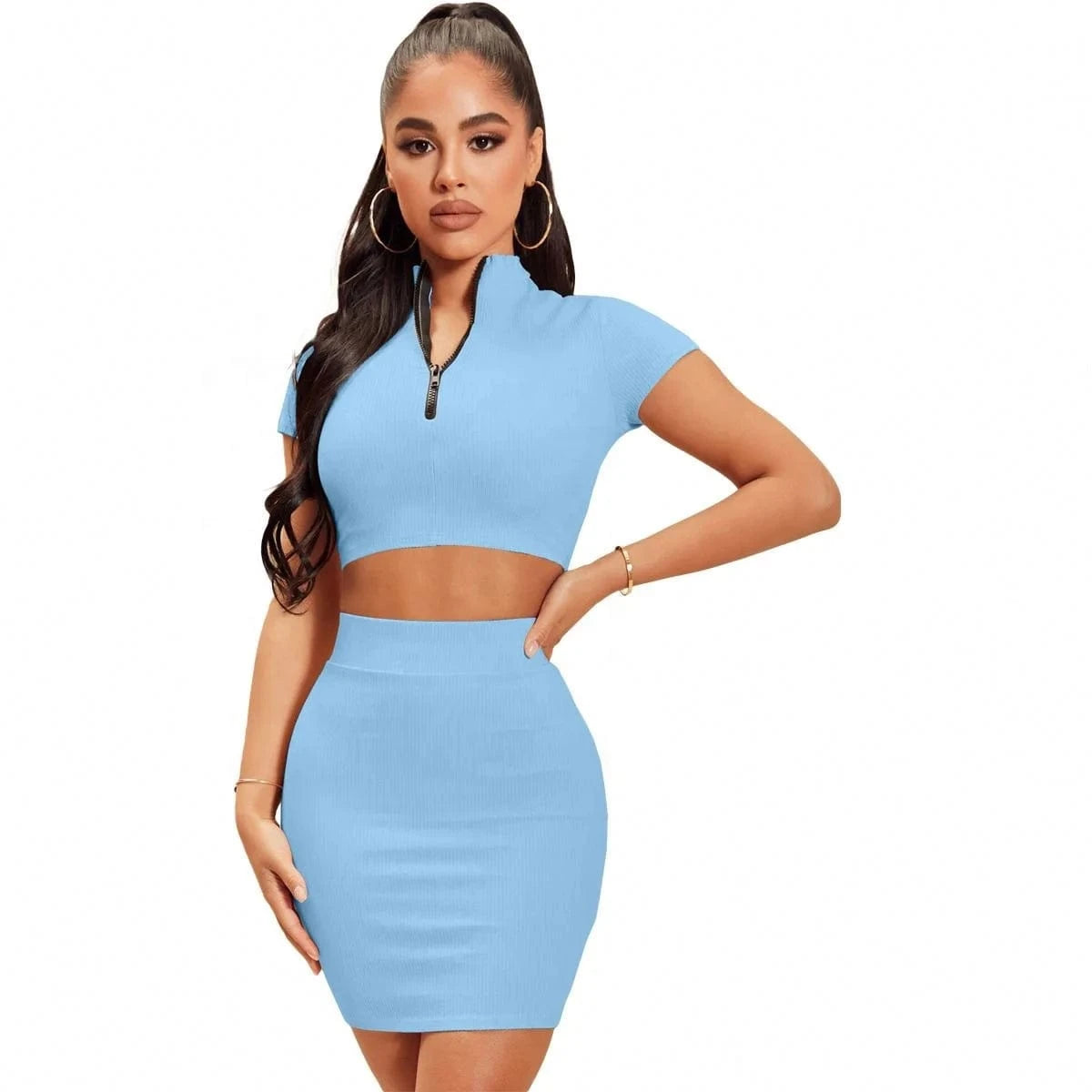 hot-selling 2024 summer dress women clothing pure color elegant stitching elastic pit strip temperament two-piece skirt