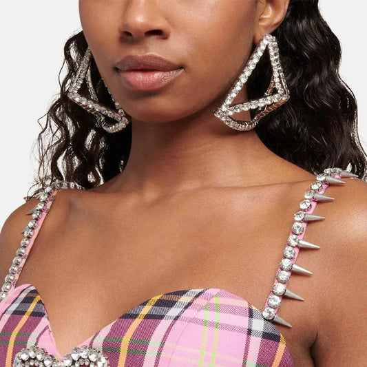 Hot Selling Big Geometric Shape Alloy Crystal Earrings Women Rhinestone Retro Temperament Fashion Jewelry Earrings