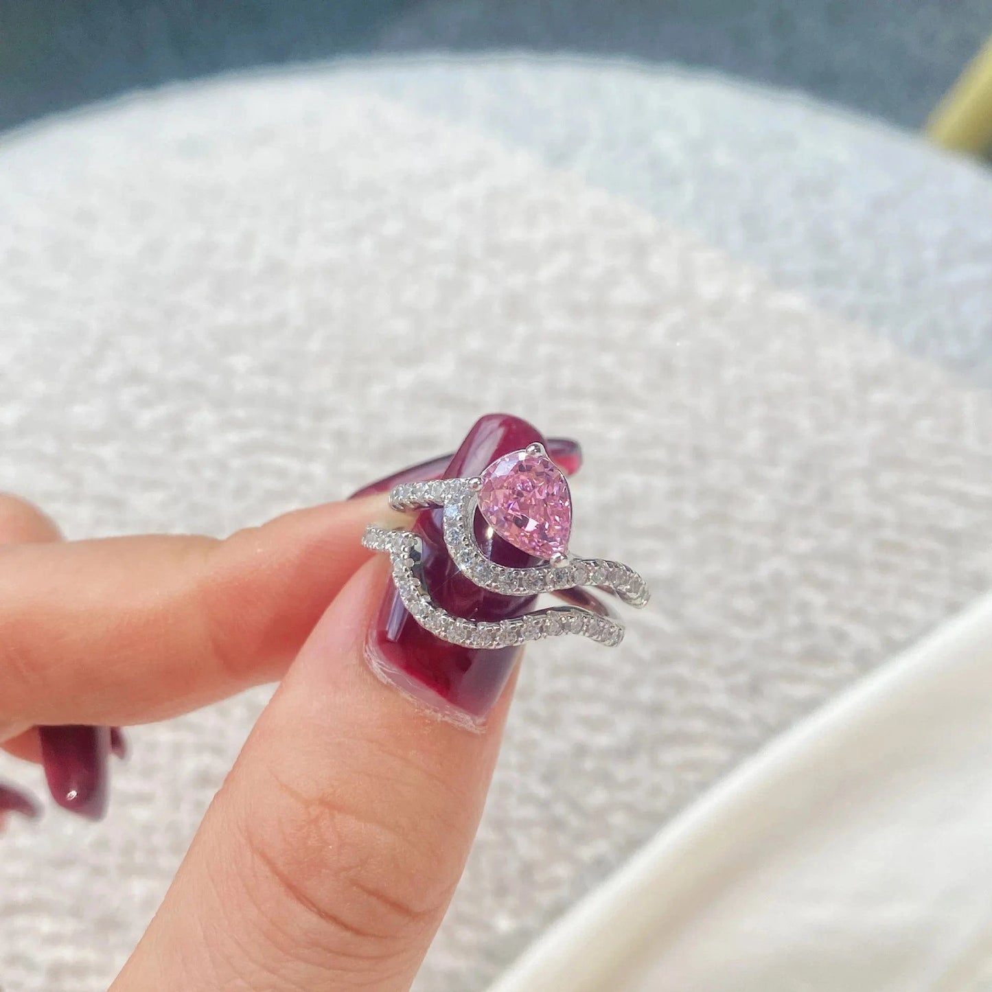 Hot Selling Colorful Fine Jewelry Square 925 Sterling Silver Rings Bridal Diamond Cubic Zirconia Wedding Jewelry Sets For Women