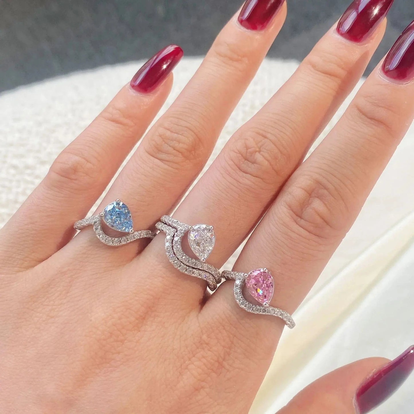 Hot Selling Colorful Fine Jewelry Square 925 Sterling Silver Rings Bridal Diamond Cubic Zirconia Wedding Jewelry Sets For Women