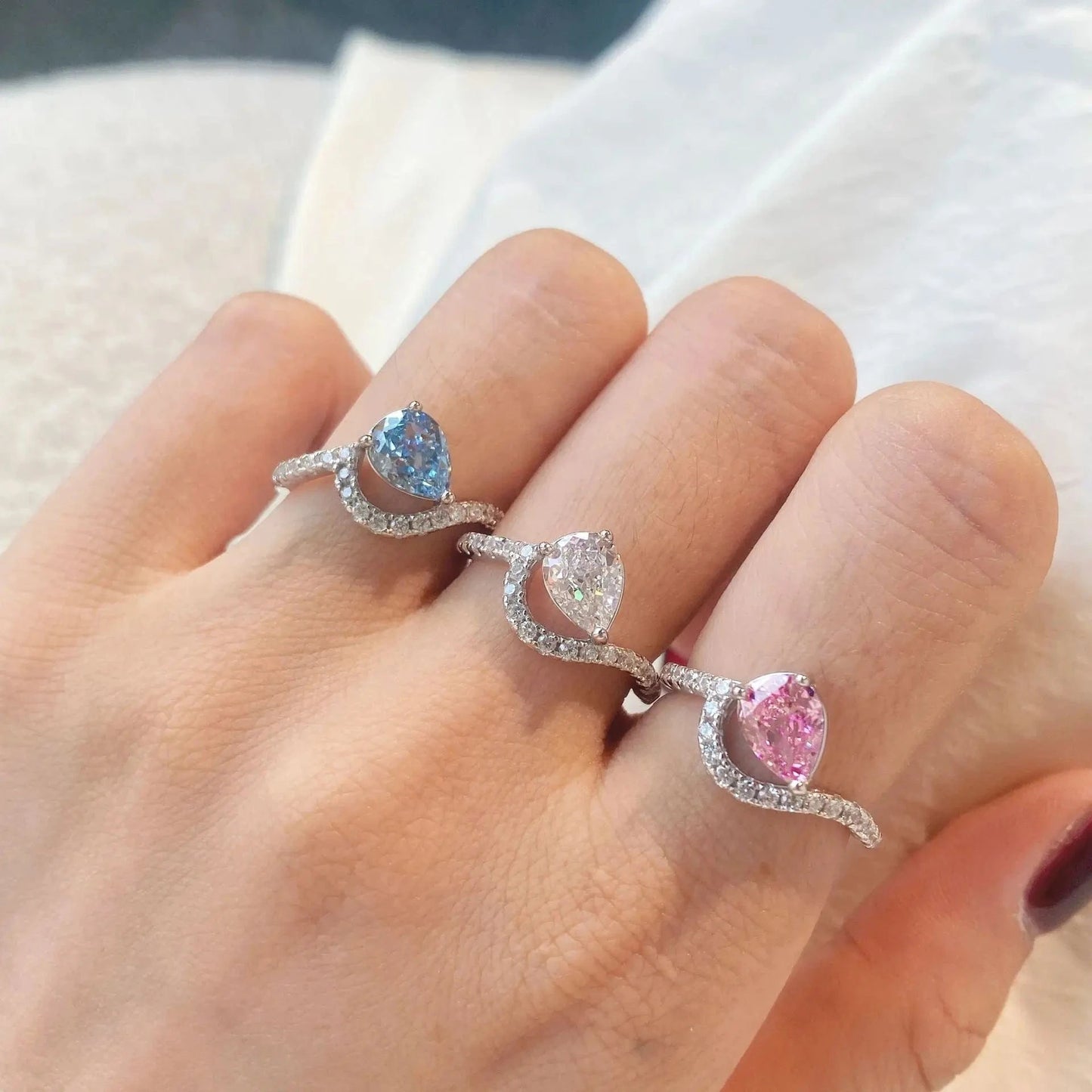 Hot Selling Colorful Fine Jewelry Square 925 Sterling Silver Rings Bridal Diamond Cubic Zirconia Wedding Jewelry Sets For Women