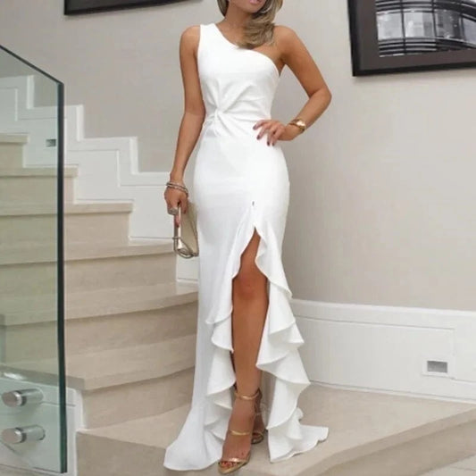 Hot Selling European And American Split Ruffle Women Lady Elegant Luxury Prom Sexy Evening Dresses 2024