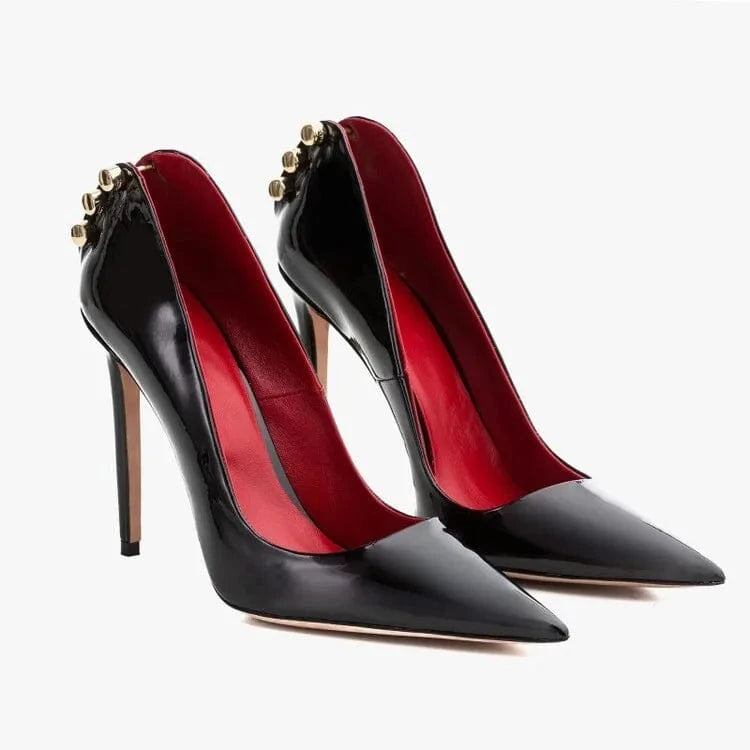 Hot Selling Fashion Shoes Buttons Stiletto Heels Women Shoes High Heels High-heeled Shoes Summer Pumps Pointed Metal Black PU