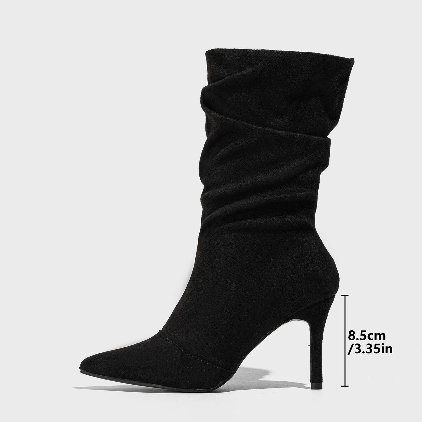 Hot Selling Four Seasons short boots fashionable thin heel pointed outdoor natural wrinkle suede elastic simple women's boots