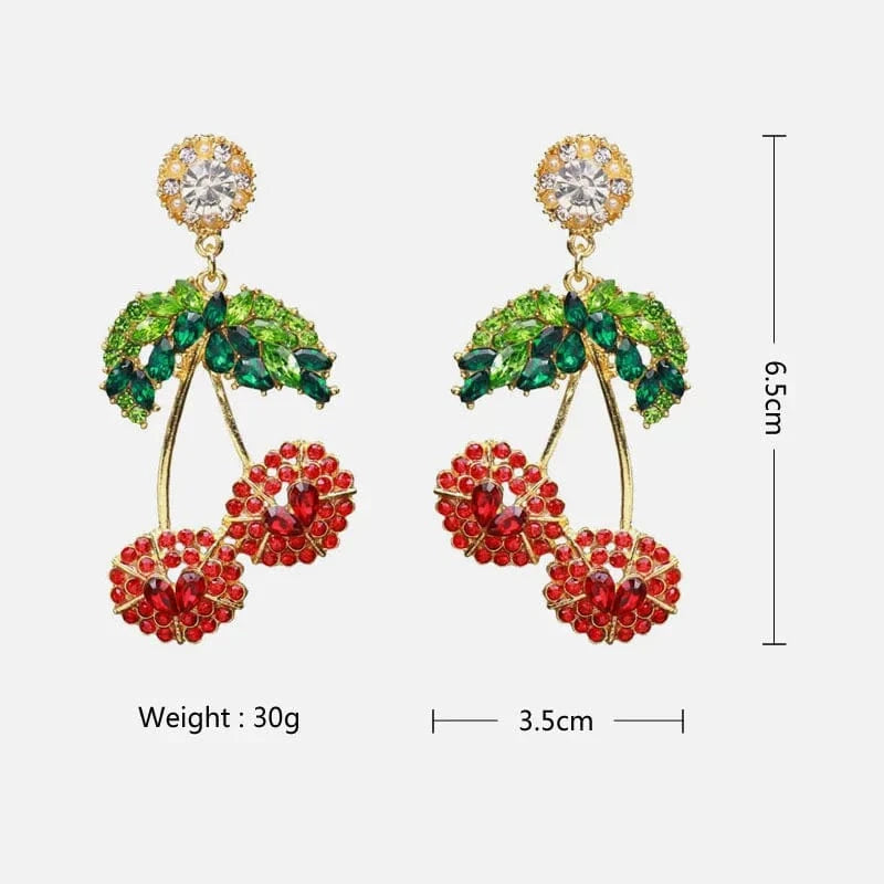 Hot Selling Gold Plated Statement Fruit Earring Jewelry Luxury Colorful Rhinestone Cherry Earrings For Women