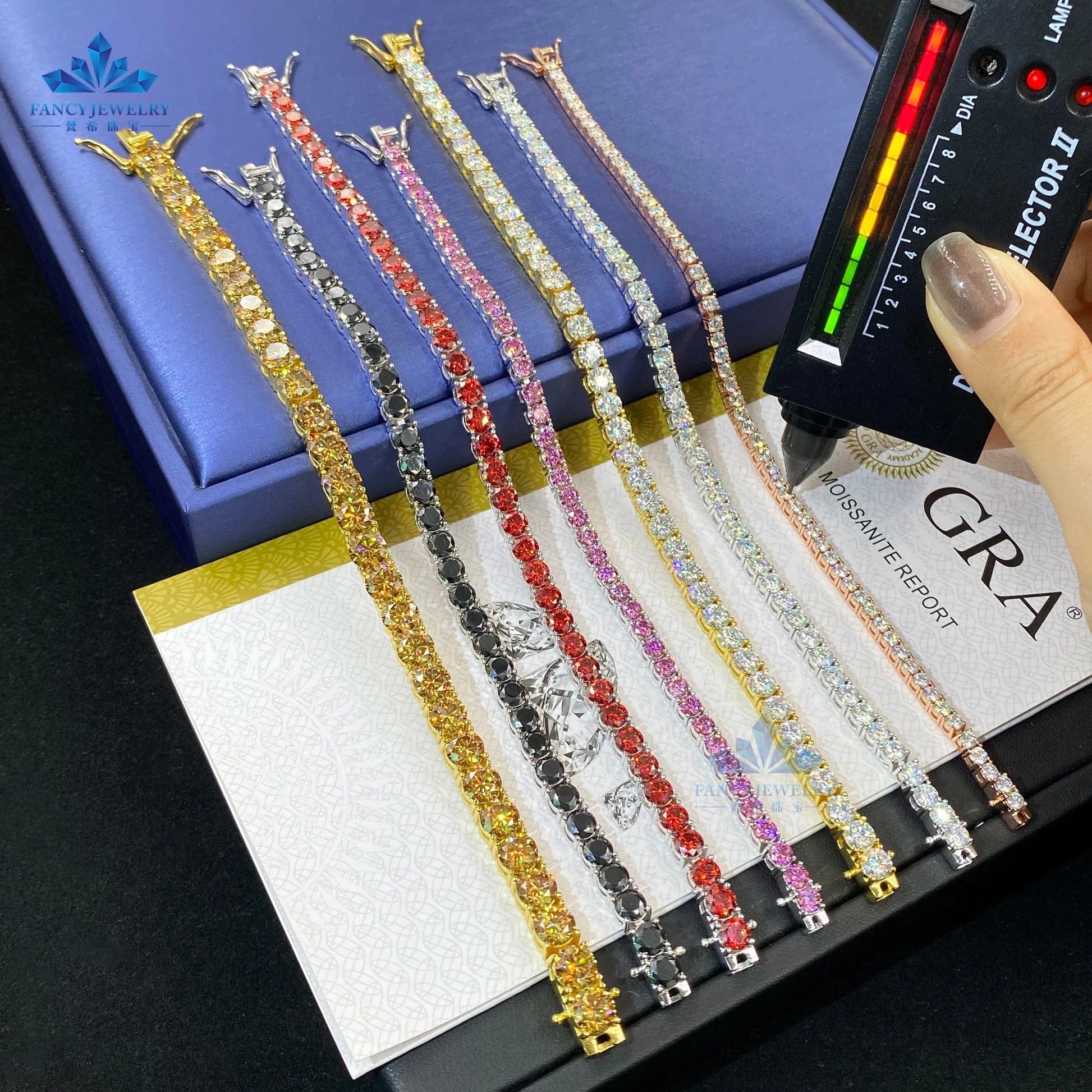 Hot Selling Iced Out VVS Moissanite Tennis Bracelet 925 Silver Red Pink Yellow Moissanite Diamond Tennis Chain Hip Hop Jewelry