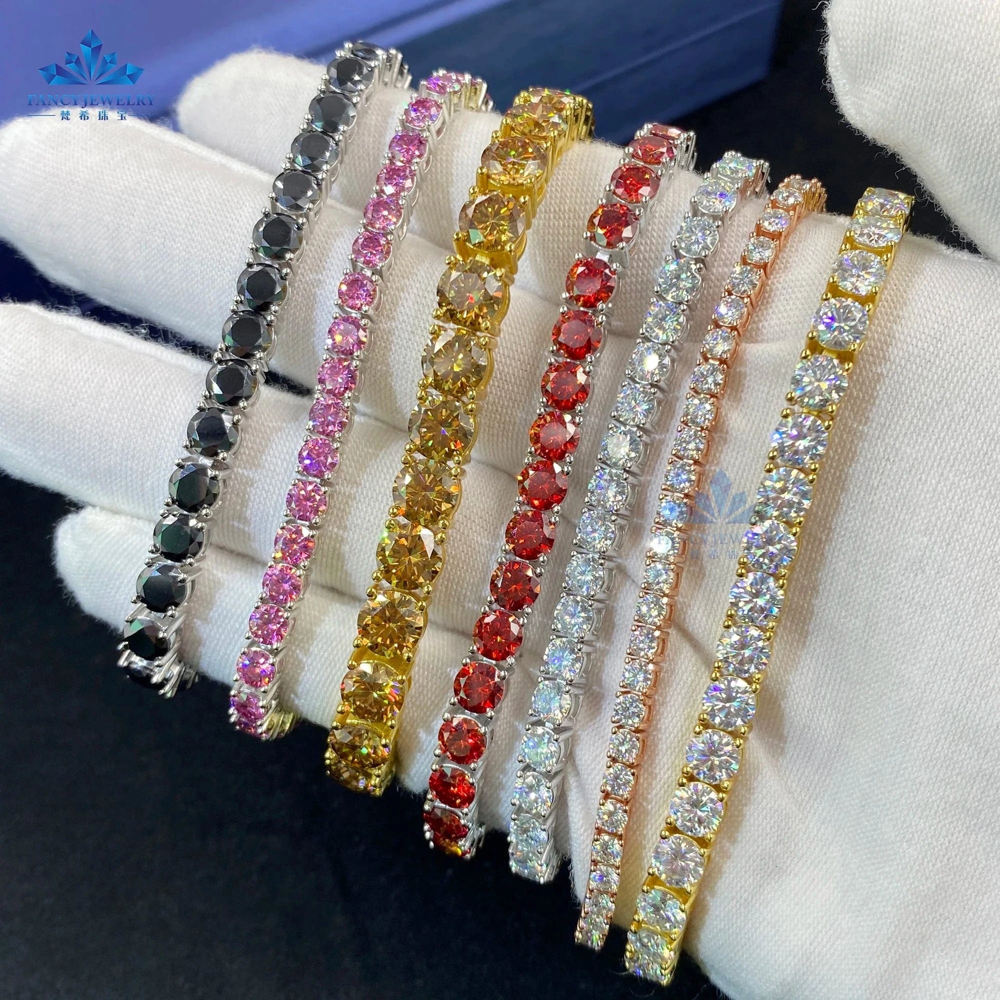 Hot Selling Iced Out VVS Moissanite Tennis Bracelet 925 Silver Red Pink Yellow Moissanite Diamond Tennis Chain Hip Hop Jewelry