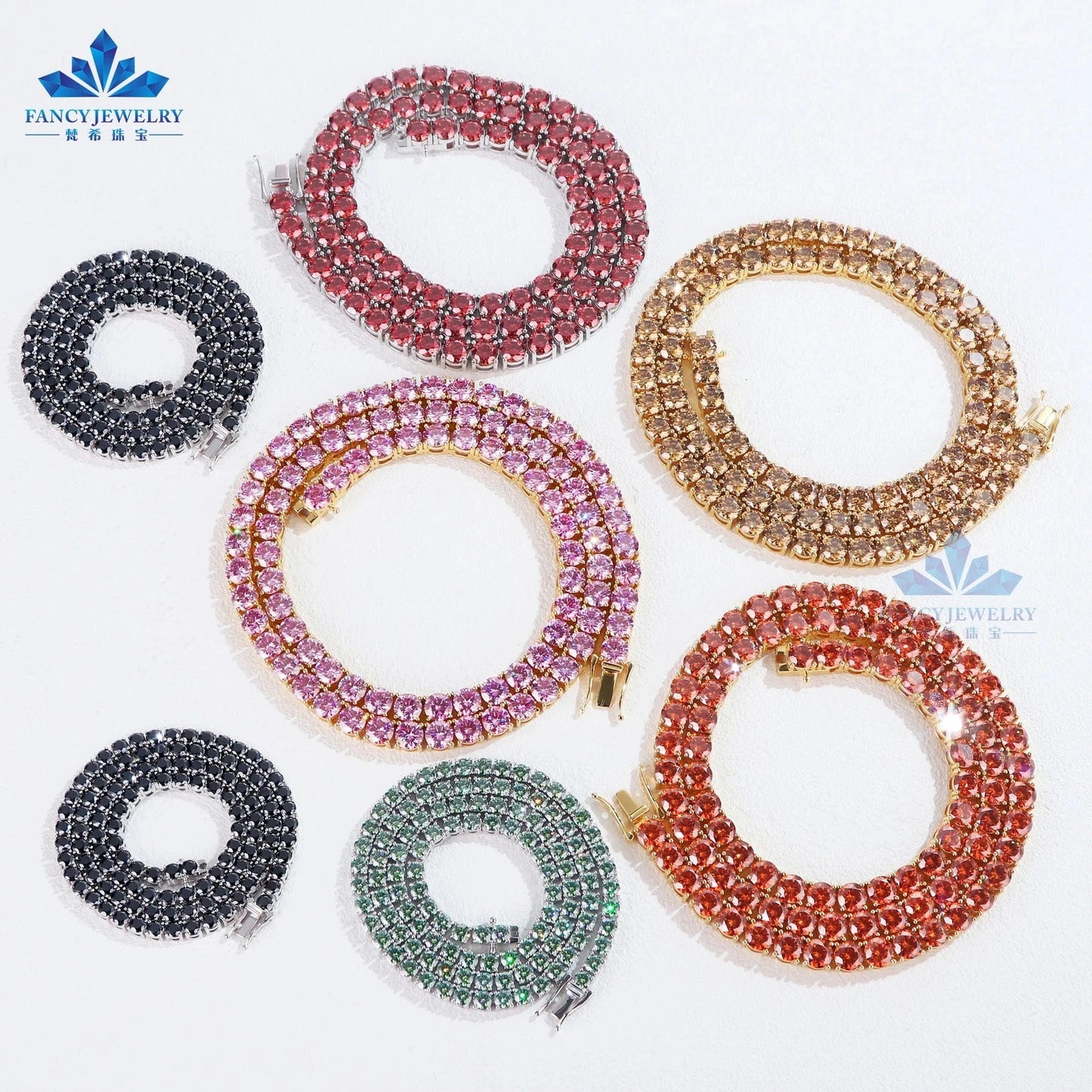 Hot Selling Iced Out VVS Moissanite Tennis Bracelet 925 Silver Red Pink Yellow Moissanite Diamond Tennis Chain Hip Hop Jewelry