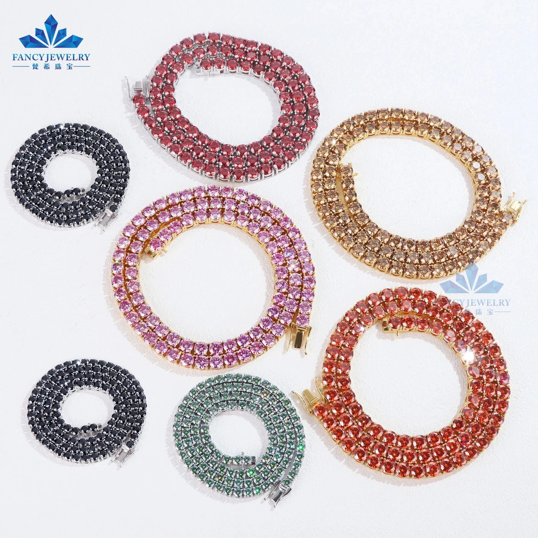 Hot Selling Iced Out VVS Moissanite Tennis Bracelet 925 Silver Red Pink Yellow Moissanite Diamond Tennis Chain Hip Hop Jewelry