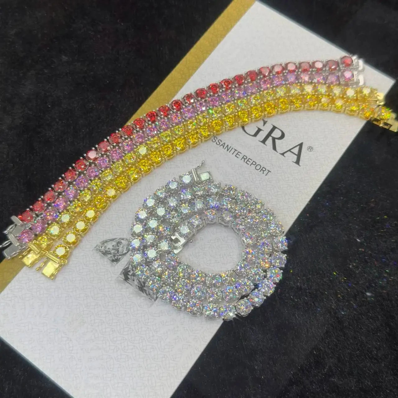 Hot Selling Iced Out VVS Moissanite Tennis Bracelet 925 Silver Red Pink Yellow Moissanite Diamond Tennis Chain Hip Hop Jewelry