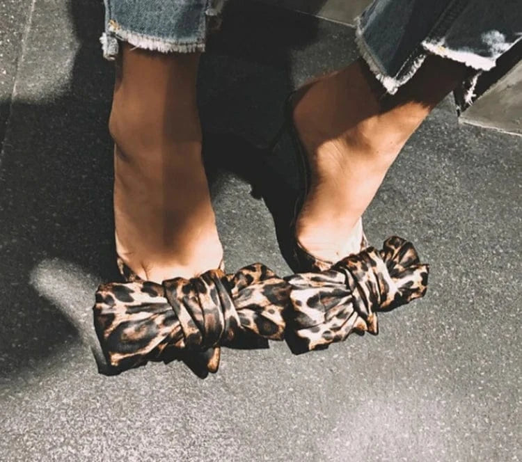 Hot Selling Leopard PU leather High Heel Women Sandal High Heel bowknot women mule