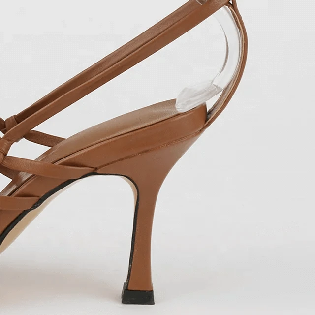 Hot selling low price peep toe ankle strap Ornamental openwork fabric mid heel square toe ladies sandals