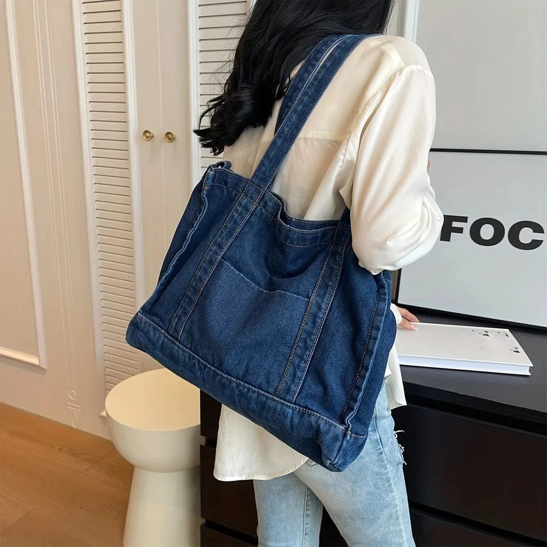 Hot Selling Luxury Designer Unique Oversized Big Western Lady Girl Women's Jean Denim Canvas Fabric Shell Tote Hand Bag Handbag