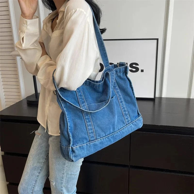 Hot Selling Luxury Designer Unique Oversized Big Western Lady Girl Women's Jean Denim Canvas Fabric Shell Tote Hand Bag Handbag