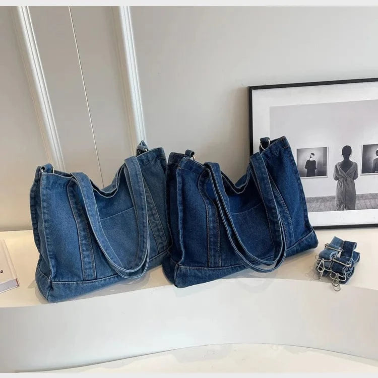 Hot Selling Luxury Designer Unique Oversized Big Western Lady Girl Women's Jean Denim Canvas Fabric Shell Tote Hand Bag Handbag