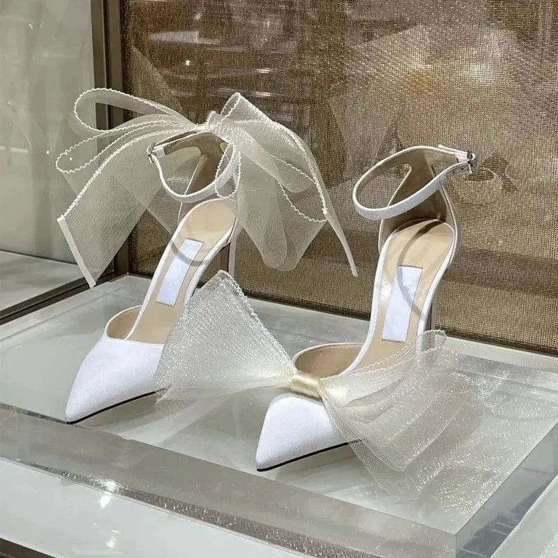 Hot Selling Luxury Pointed Toe Stilettos Comfortable Wedding Bride Bow Heels for Lady