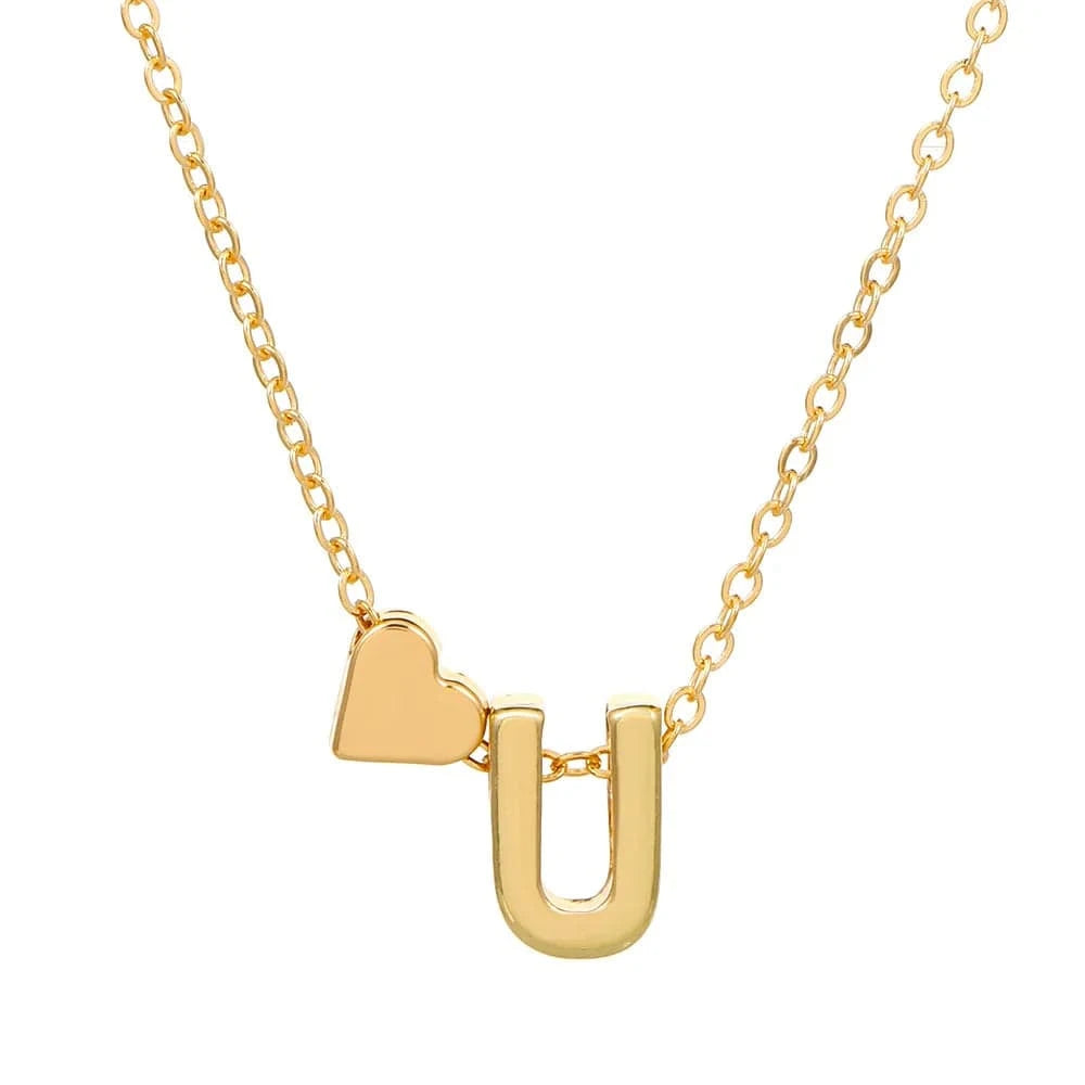 Hot selling new fashion heart-shaped 26 letters a to z simple pendant necklace creative heart-shaped clavicle chain best gift