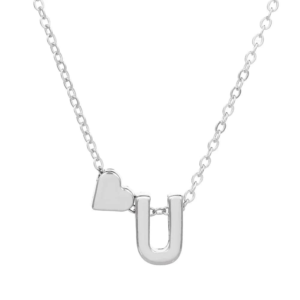 Hot selling new fashion heart-shaped 26 letters a to z simple pendant necklace creative heart-shaped clavicle chain best gift