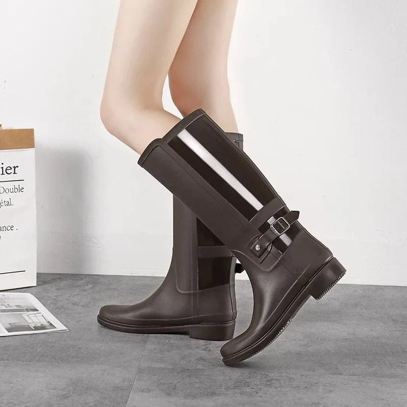 Hot selling PVC Silicon Knee High ladies rubber rain boots fashion rain boots for women