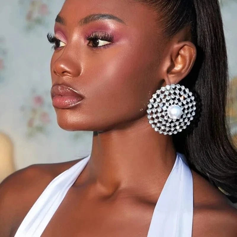 Hot Selling Rhinestone Stud Earrings Personality Multi-layer Crystal Hoop Earrings Imitation Pearl Accessories Jewelry