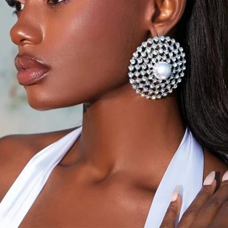 Hot Selling Rhinestone Stud Earrings Personality Multi-layer Crystal Hoop Earrings Imitation Pearl Accessories Jewelry