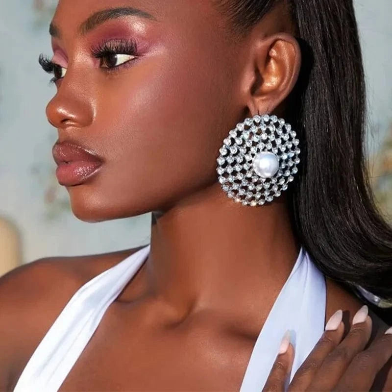 Hot Selling Rhinestone Stud Earrings Personality Multi-layer Crystal Hoop Earrings Imitation Pearl Accessories Jewelry