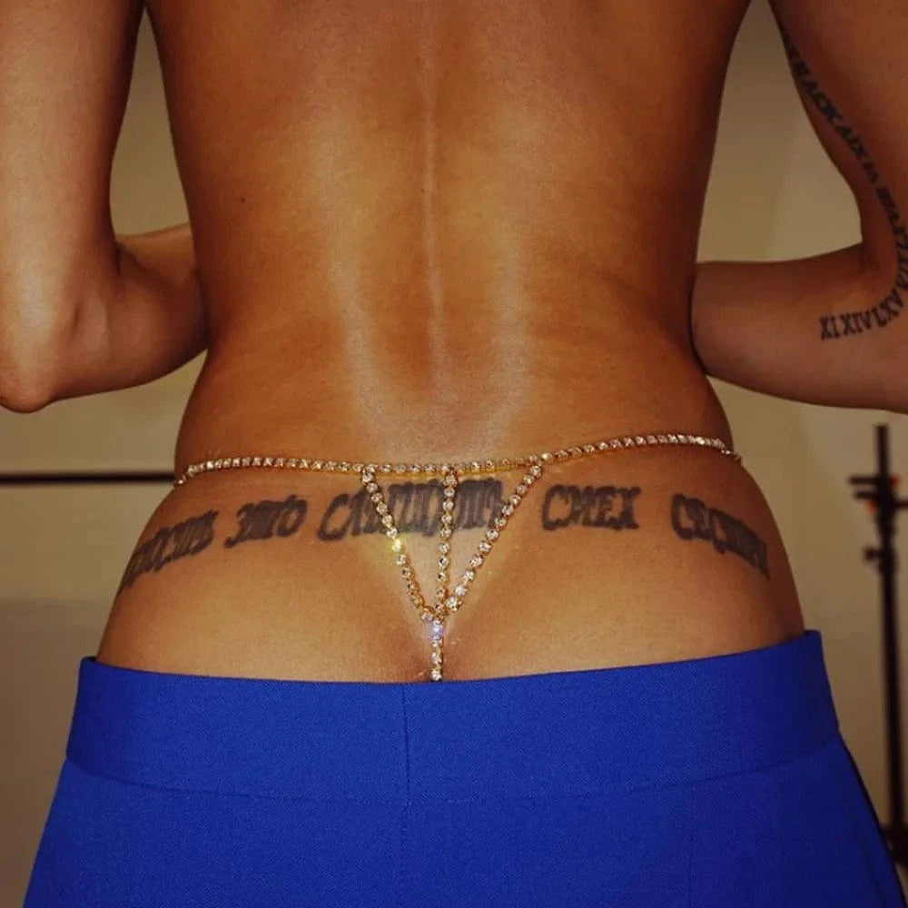 Hot Selling Simple Rhinestone Belly Chain Thong Shiny Nightclub Women Crystal Underwear Body Chain Jewelry